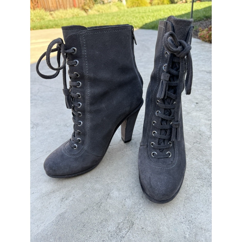 AllSaints Grimsby Boots Gray Suede Lace Up High Heel EUR 39 Size